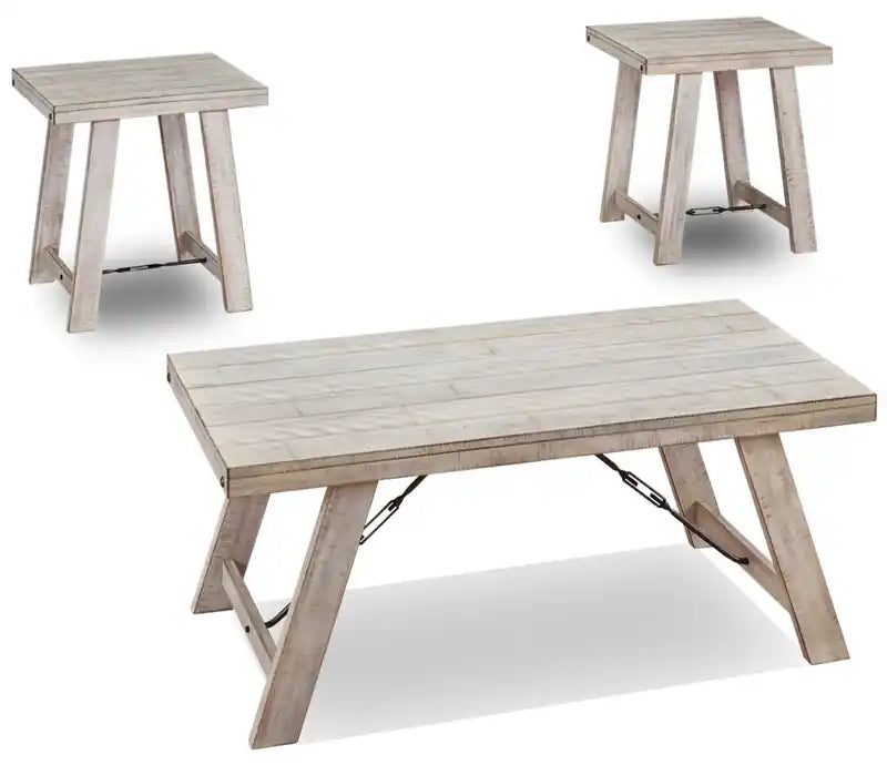 Carynhurst 48 Rustic 3-Pack Coffee + 2 End Tables - Whitewash Wood