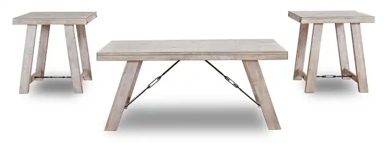 48 tables basses rustiques (lot de 3) + 2 tables d'appoint – Bois blanchi