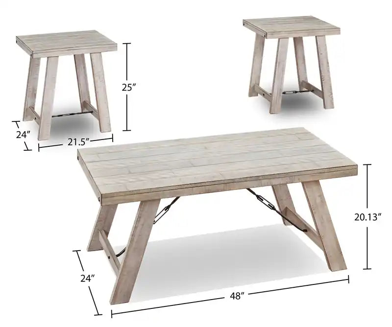48 tables basses rustiques (lot de 3) + 2 tables d'appoint – Bois blanchi