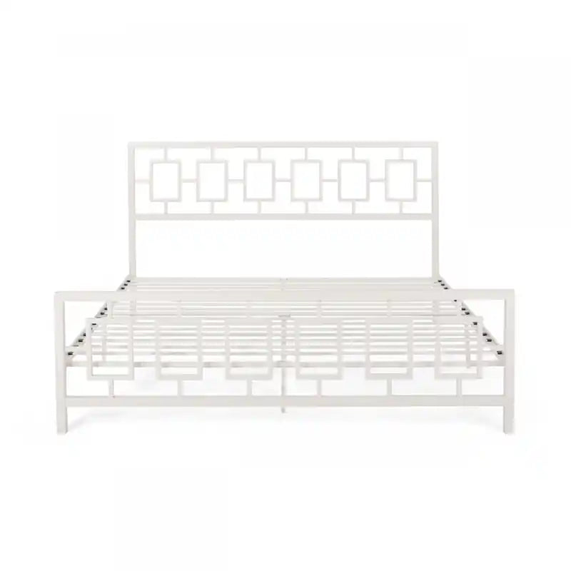Henry Metal Bed Frame With Vintage Headboard,king Size,white King Bed