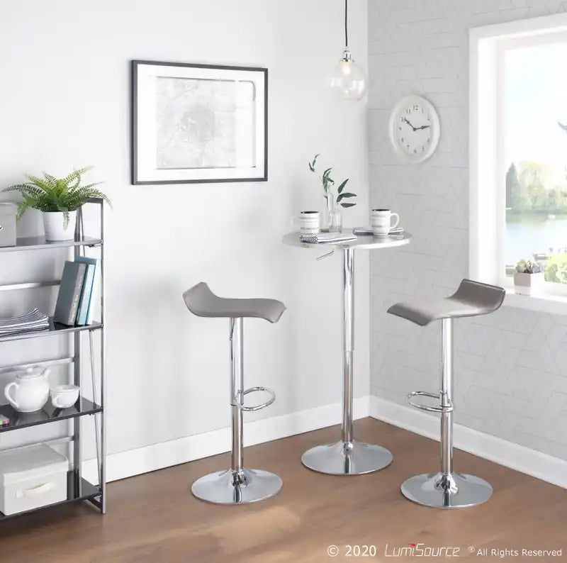 Tabouret de bar contemporain en tissu gris réglable en hauteur avec fonction pivotante