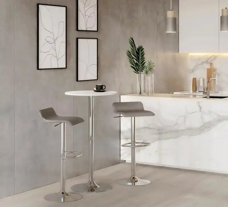 Tabouret de bar contemporain en tissu gris réglable en hauteur avec fonction pivotante