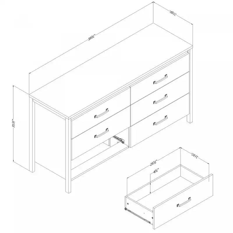 Commode à 6 tiroirs - Pin maritime