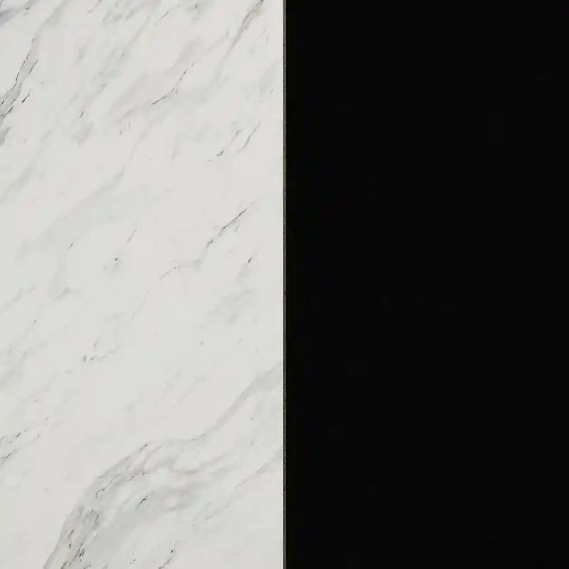 Îlot de cuisine compact avec rangement - Noir mat et faux marbre blanc