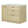 Myro Kitchen Island With Door And Drawers - Faux White Marble And Blonde Oak