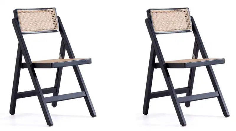 Manhattan Comfort Set Of 2 Pullman Folding Dining Chairs - Black & Natural Cane
