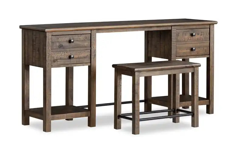 Edwin 64 Country Pine Sofa Table with Storage and Stool - Homestead Brown