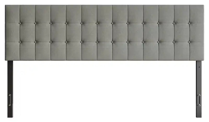 Ellis Upholstered Headboard in Grey Fabric, Button Tufted