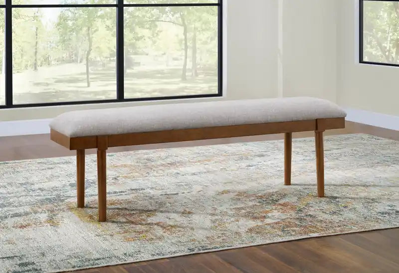 Banc de salle à manger en tissu polyester, 150 cm de large - Gris et marron