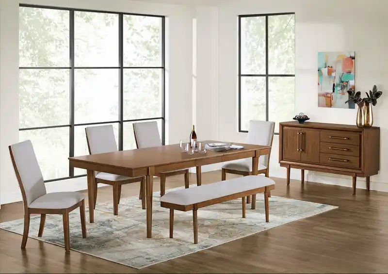 Banc de salle à manger en tissu polyester, 150 cm de large - Gris et marron