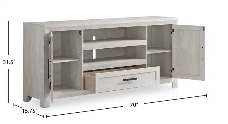 Meuble TV moderne de 70 po avec rangement et gestion des câbles pour téléviseurs jusqu'à 75 po