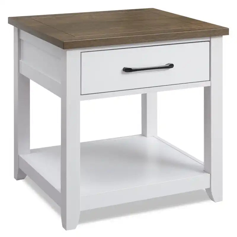 Kort & Co. Logan 22 Traditional End Table with Storage and Shelf - White and Walnut Oak