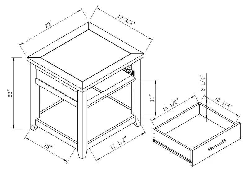 Table d'appoint traditionnelle avec rangement et étagère - Blanc et chêne noyer