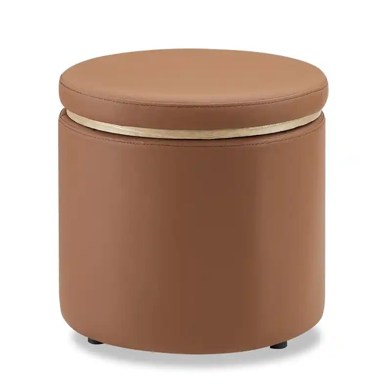Manitoba 18 Round Storage Ottoman - Brown Faux Leather