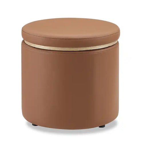Manitoba 18 Round Storage Ottoman - Brown Faux Leather