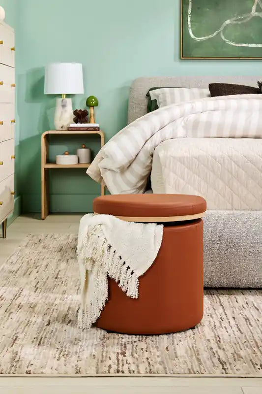 Pouffe de rangement rond 18 po - Similicuir marron