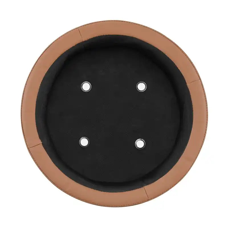 Pouffe de rangement rond 18 po - Similicuir marron