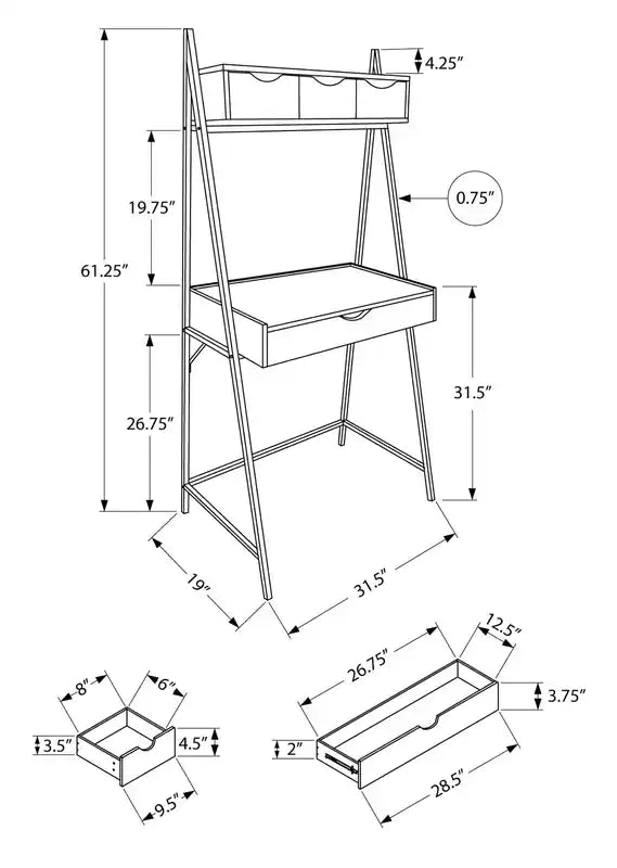 Bureau compact de 80 cm avec 4 tiroirs