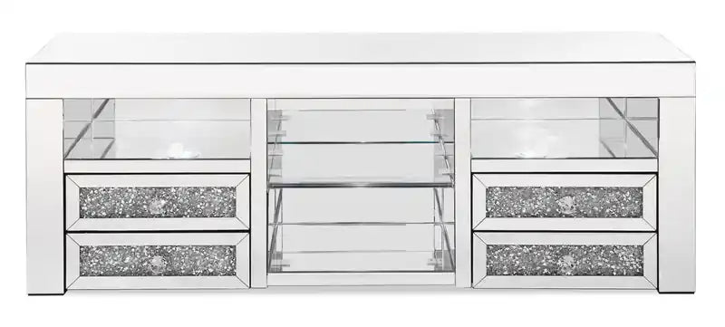 Meuble de divertissement 3 pièces  de 98,5 po avec rangement et gestion des câbles pour téléviseurs jusqu'à 65 po – Argent