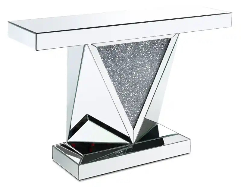Rosie 47.5 Glam Mirror & Glass Top Sofa Table - Silver Metal with Diamond Look Legs