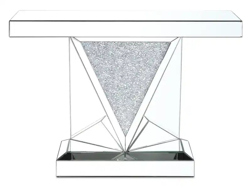 Table basse de 47,5 po avec miroir élégant et plateau en verre – Métal argenté avec pieds aspect diamant