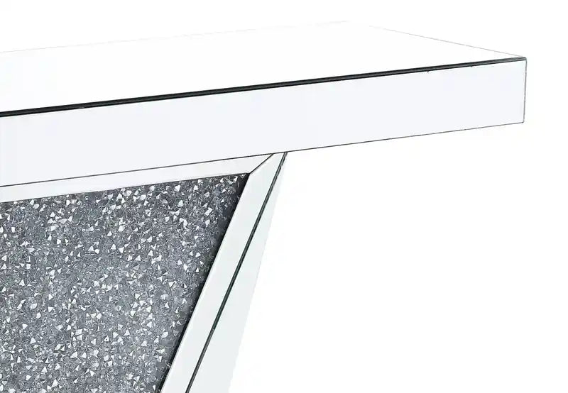 Table basse de 47,5 po avec miroir élégant et plateau en verre – Métal argenté avec pieds aspect diamant