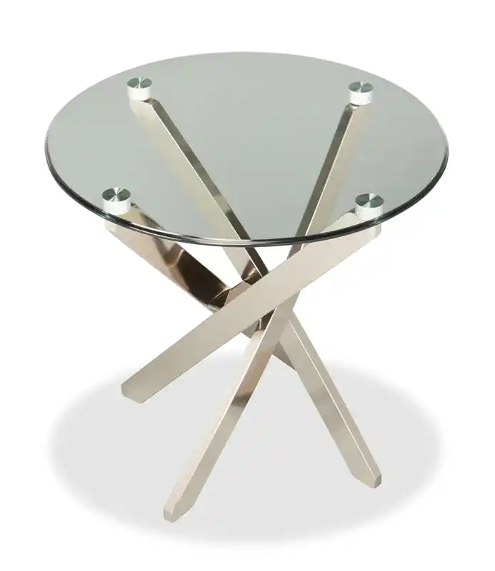 Zila 24 Modern Round Glass Top End Table - Silver with Stainless Steel Base
