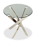 Zila 24 Modern Round Glass Top End Table - Silver with Stainless Steel Base