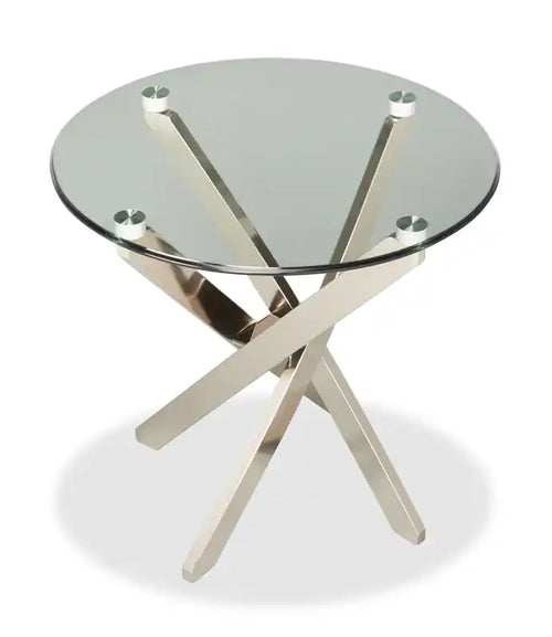 Zila 24 Modern Round Glass Top End Table - Silver with Stainless Steel Base