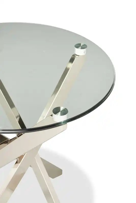 Table d'appoint ronde moderne en verre de 24 po – Argent avec base en acier inoxydable