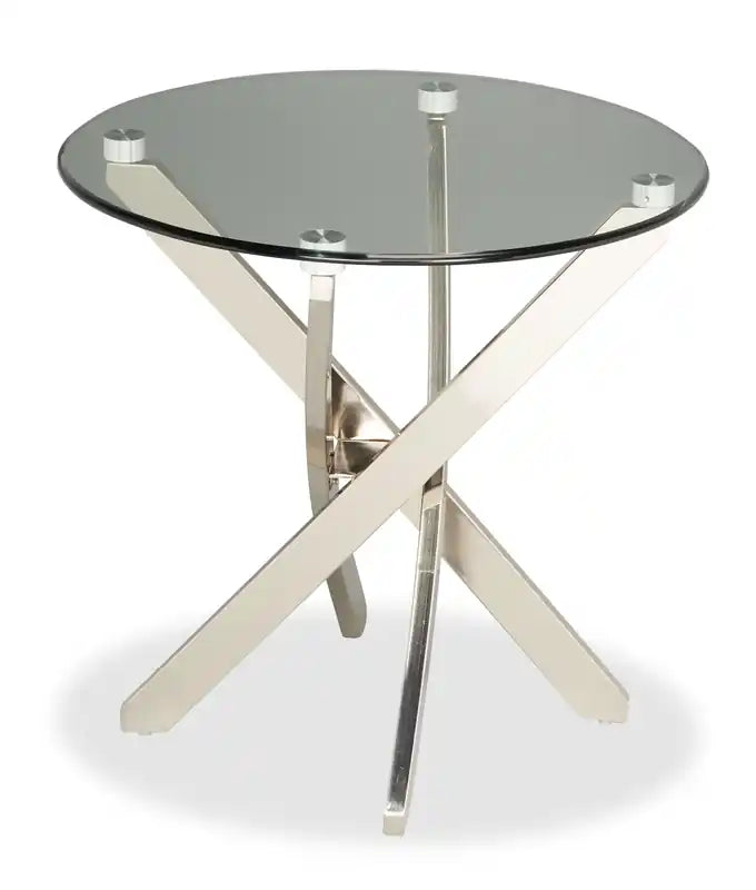 Table d'appoint ronde moderne en verre de 24 po – Argent avec base en acier inoxydable