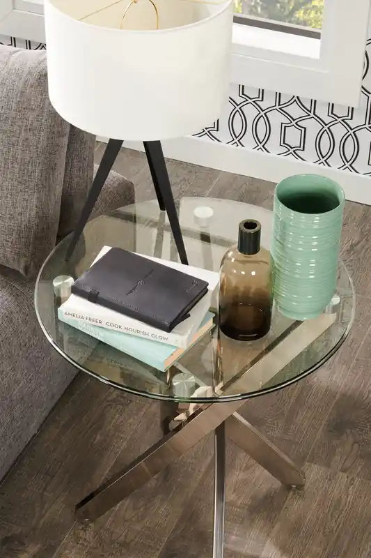 Table d'appoint ronde moderne en verre de 24 po – Argent avec base en acier inoxydable